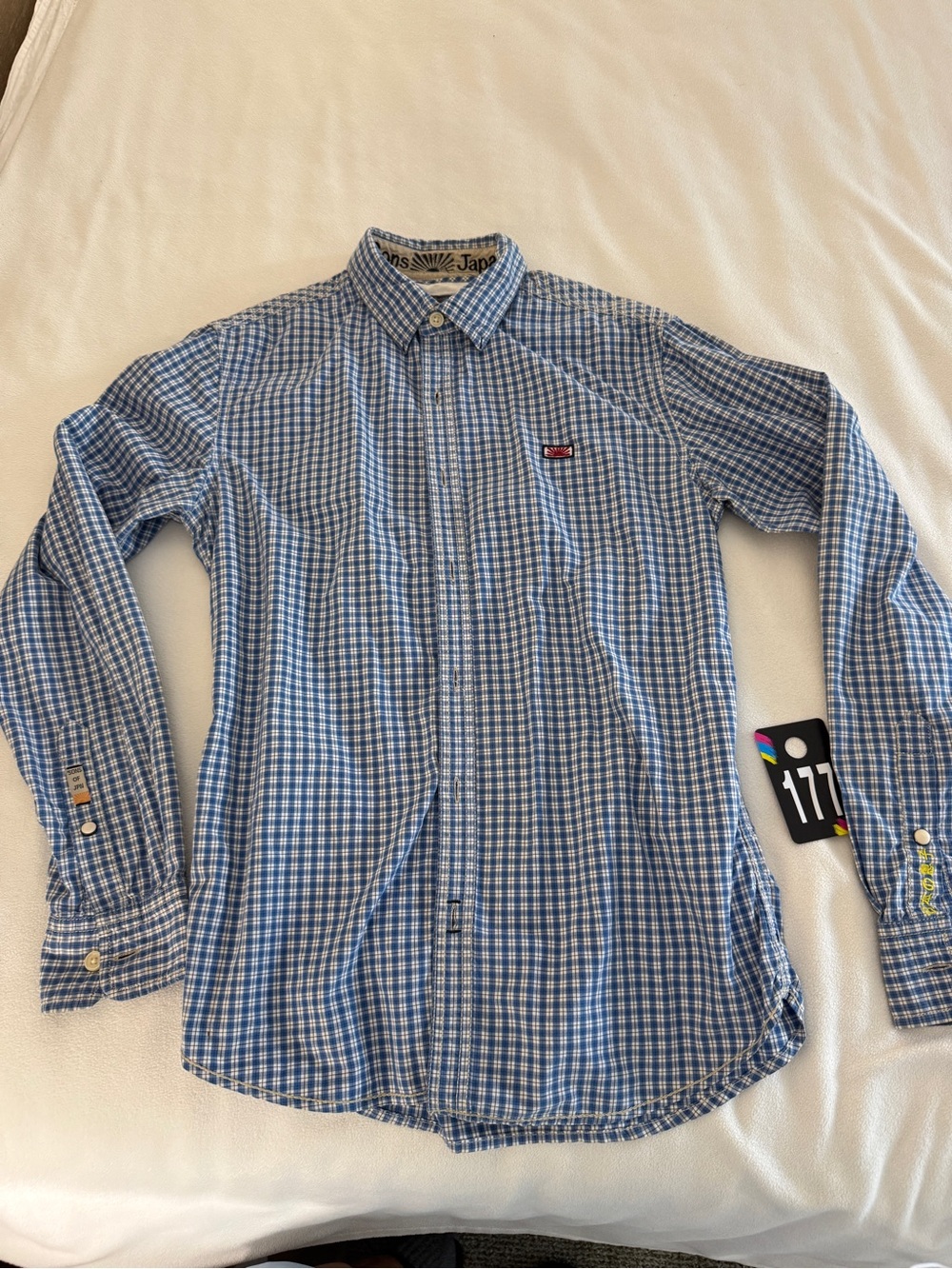 Sons of Japan Blue Check Long-Sleeve Dress Shirt in heavy cotton